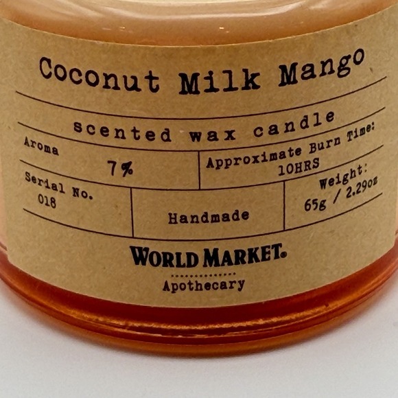 World Market‎ Apothecary Coconut Milk Mango Scented Candle Amber Jar 2.29oz - Picture 4 of 10